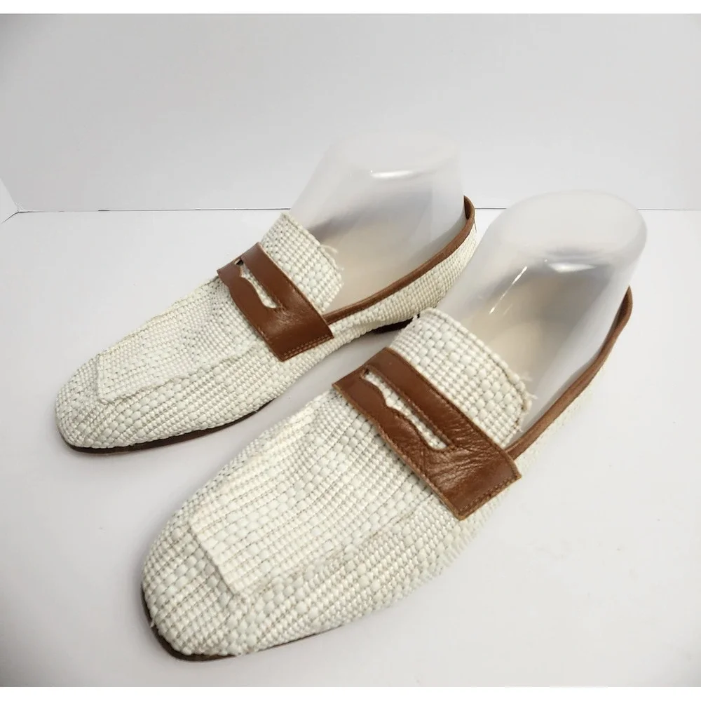 Sophique Milano Made In Italy Women's Riviera Raffia Leather Loafers Cream/Brown